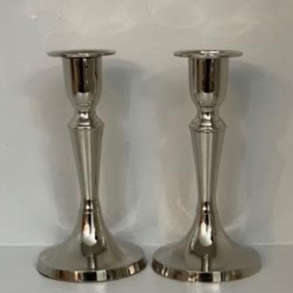Silver Chrome Plated Pair of Candlestick Holders Vintage Shiny Candle Holder - Picture 5 of 5